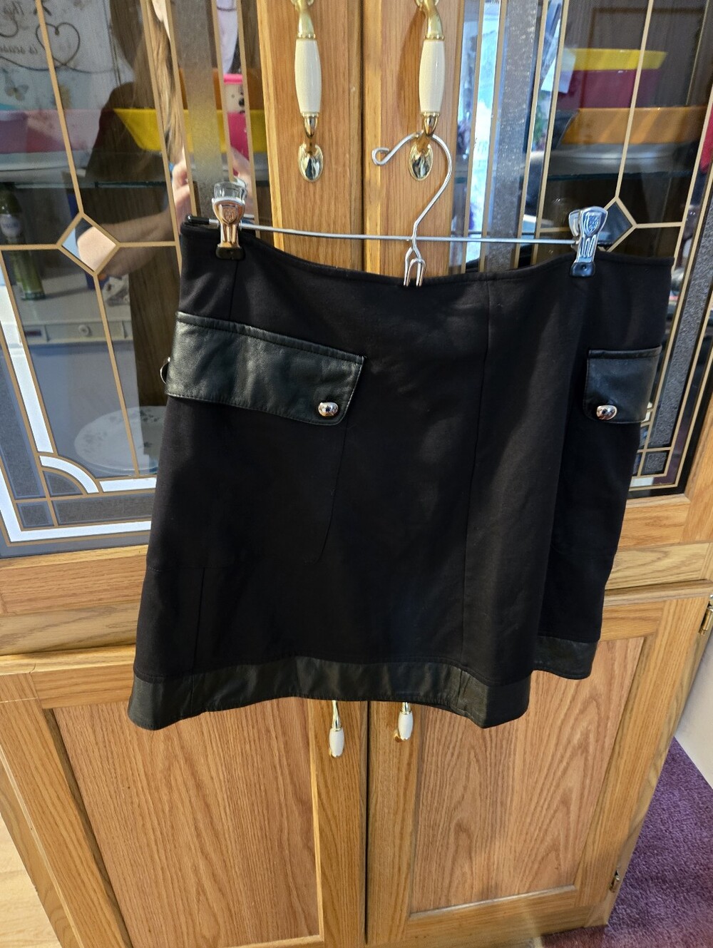 Cato Black Mini Skirt with Faux Leather Trim